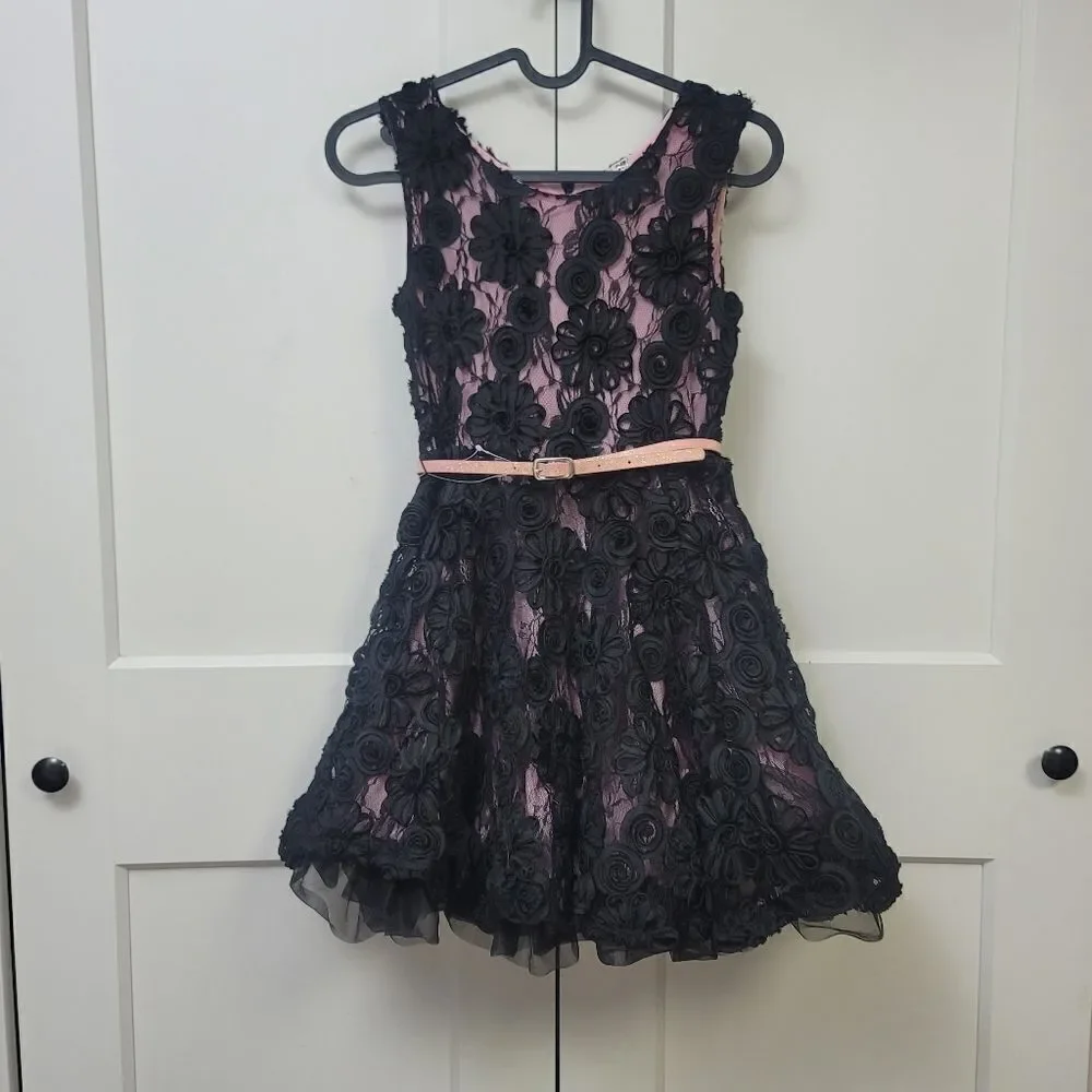 Beautees girls sleeveless rose and crinoline party dress, 10